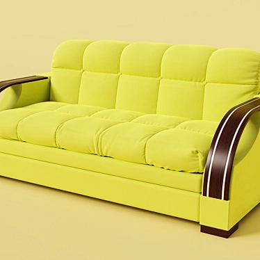 Yellow-Green Sofa with Wooden Handles 3D model image 1 