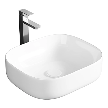 Modern White Curved Square Basin 3D model image 1 