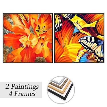 Modern Art Paintings Set With Versatile Frames 3D model image 1 