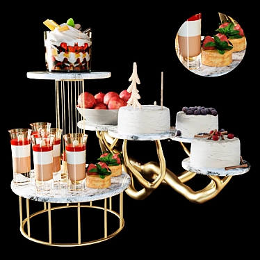 Desserts set. Cake, cake, jelly, mousse, tray, fruits, berries, chocolate, sweets, dessert