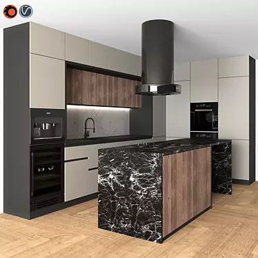 Modern Corner Kitchen Set - Including Miele Coffee Machine, Microwave, Oven & More 3D model image 1 
