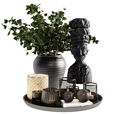 6-Piece Decorative Set: Plant, Glass, Book, Sculpture, Candle 3D model image 1 
