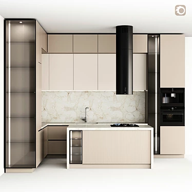 Modern Kitchen Set: Oven, Coffee Machine, Cooktop, Hood & Sink 3D model image 1 