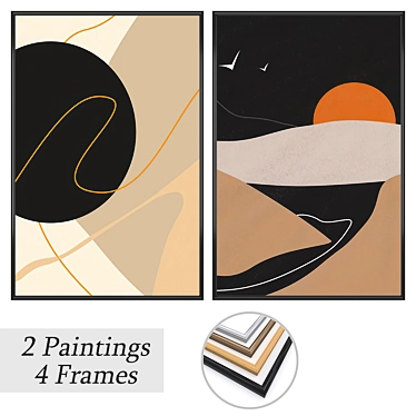 Artistic Wall Decor Set: Paintings & Frames 3D model image 1 