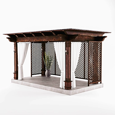 Elegant Outdoor Wooden Pergola 3D model image 1 