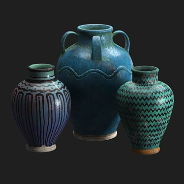 Kashan Artisan Glazed Pottery Vases 3D model image 1 