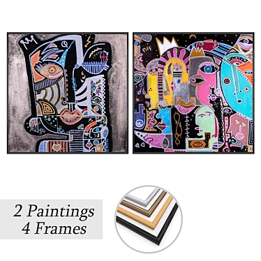 Elegant Art Set: 2 Paintings & 4 Frames 3D model image 1 