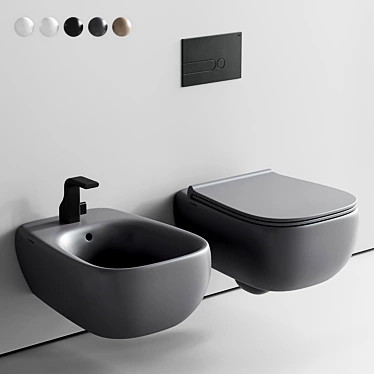 Fluo Wall-Hung WC & Bidet Set 3D model image 1 