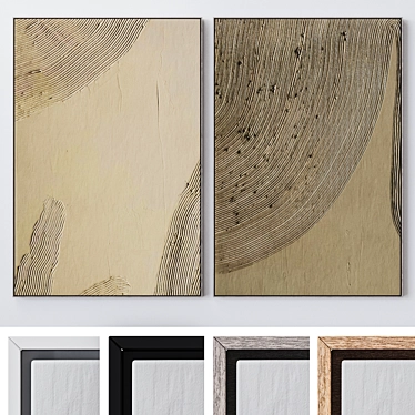 Large Wall Paintings Set: 4 Frames, Multiple Colors, High-Quality Textures 3D model image 1 