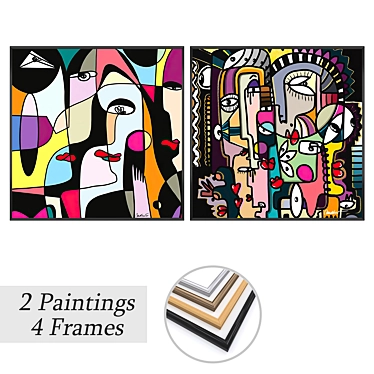 Art Set: 2 Paintings with 4 Frame Options 3D model image 1 