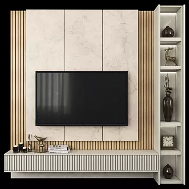 Modern TV Wall Set with 65" TV 3D model image 1 