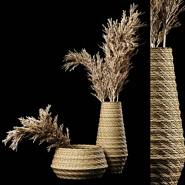 Pampas Bliss: Dried Bouquet & Rattan Vases 3D model image 1 