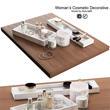Haircare Decorative Set: Table, Tray, Candles, Earrings & Cosmetics 3D model image 1 