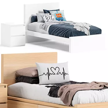 Ikea Malm Single Bed: Sleek and Stylish Sleeping Solution 3D model image 1 