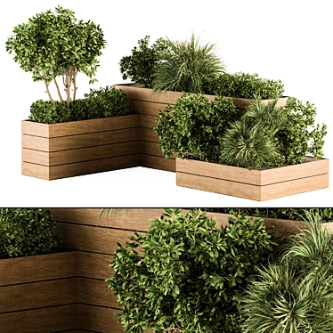 Wooden Outdoor Plant Box Set 3D model image 1 