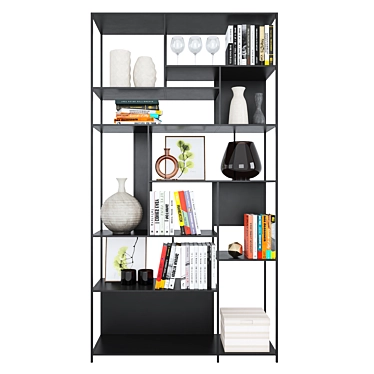 Geometric Black Metal Shelf 3D model image 1 