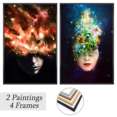 Artistic Set: 2 Paintings with 4 Frame Options 3D model image 1 