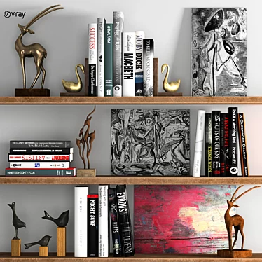 Artistic Decor Set: Sculptures, Books & Painting 3D model image 1 