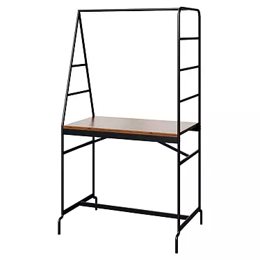 Sleek Black Desk with Storage Rails 3D model image 1 