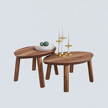 Walnut Finish Stockholm Table Set 3D model image 1 