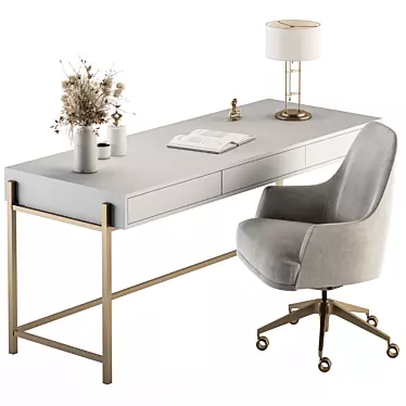 Elegant White & Gold Home Office Table 3D model image 1 
