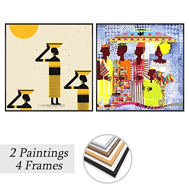 Artwork Set: 2 Paintings with 4 Frame Options 3D model image 1 
