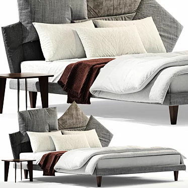 Elegant Fabric Double Bed 3D model image 1 