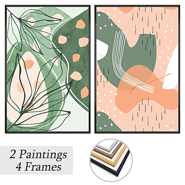 Modern Art Set: 2 Paintings & 4 Frame Options 3D model image 1 