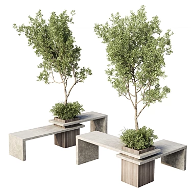 Cityscape Collection: Green Benches with Tree Planters 3D model image 1 