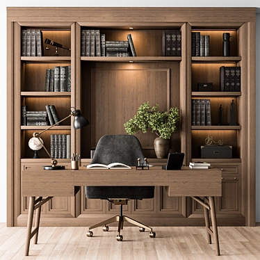 Elegant Boss Wood Desk Set 3D model image 1 