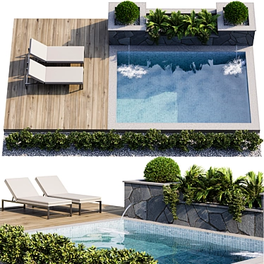 Luxury Poolside Paradise: Backyard Landscape & Pool 3D model image 1 