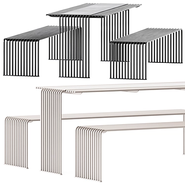 Sleek Cube Table and Bench 3D model image 1 