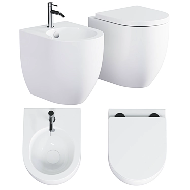 Modern Back to Wall WC & Bidet Set 3D model image 1 