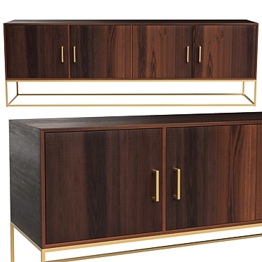 Mango Wood Low Cabinet with Doors 3D model image 1 