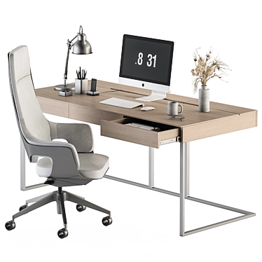Modern White-Wood Home Office Table 3D model image 1 