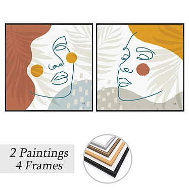 Modern Art Paintings Set: 2 Wall Art Pieces with 4 Frame Options 3D model image 1 