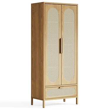 Elegant Rattan Wood Cabinet 3D model image 1 