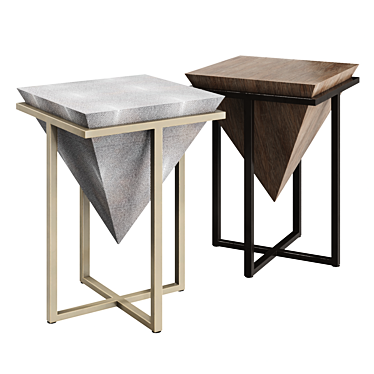 Geometric Accent Table with Antique Finish 3D model image 1 