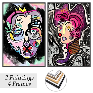 Modern Art Paintings Set with Varied Frames 3D model image 1 