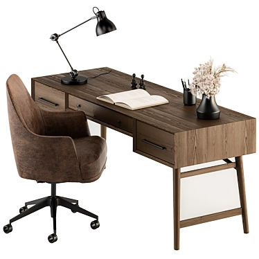 Elegant Wood & Black Office Table 3D model image 1 