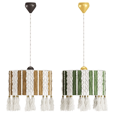 Boho Fringe Chandelier Macrame: Light & Stylish 3D model image 1 