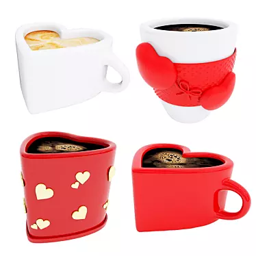 Heart-Shaped Cup Set: Love 4 Coffee 3D model image 1 
