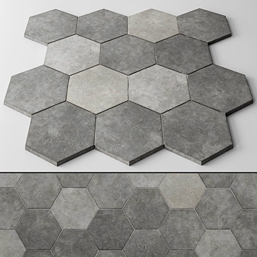 Hex Gray Concrete Tile Material 3D model image 1 