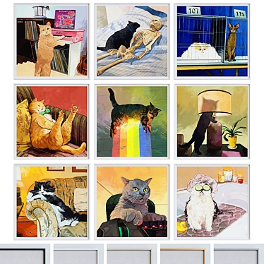 9-Piece Cat Meme Frame Set 3D model image 1 