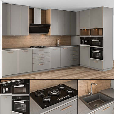 Stylish Wooden Gray Kitchen Cabinets 3D model image 1 