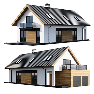 Modern Two-Story Cottage with Click Seam Roofing & Skylights 3D model image 1 
