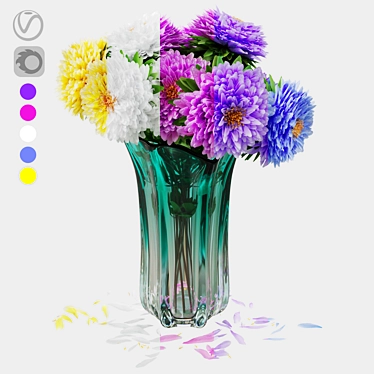 Vibrant Asters Bouquet in Vagabond Vase 3D model image 1 