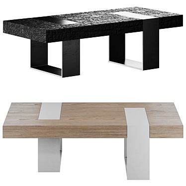 Charred Pine Coffee Table with Metal Base 3D model image 1 