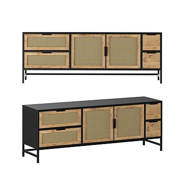 Rattan Metal TV Stand Cabinet 3D model image 1 