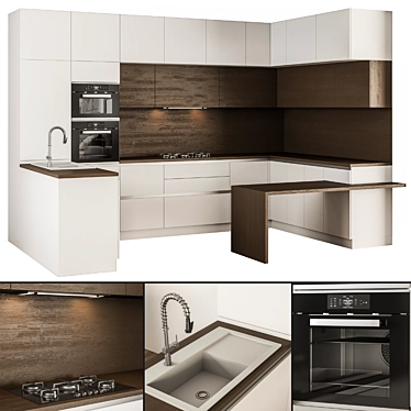 Contemporary Wood & White Kitchen Cabinets 3D model image 1 